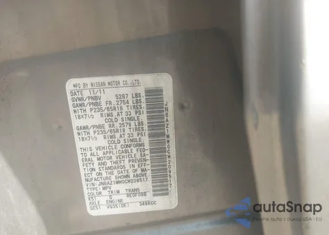 2012 Nissan Murano Sv from USA, damaged, VIN JN8AZ1MW0CW209517